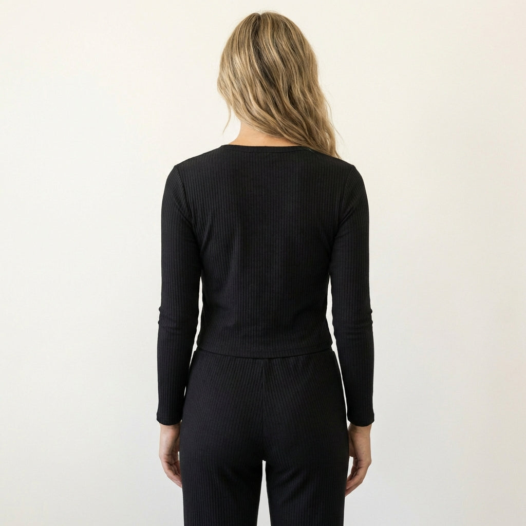 Women’s Ribbed Cotton Cardigan – V-Neck Button-Down