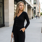 Women’s Ribbed Cotton Cardigan – V-Neck Button-Down