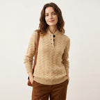 Women’s Cable Knit Cashmere Button-Up Sweater Beige