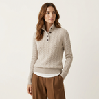 Women’s Cable Knit Cashmere Button-Up Sweater Silver