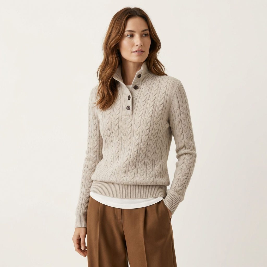 Women’s Cable Knit Cashmere Button-Up Sweater Silver